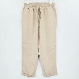 Simply Blessed Women's Khaki‎ Linen Blend Drawstring Waist Cropped Pants XL